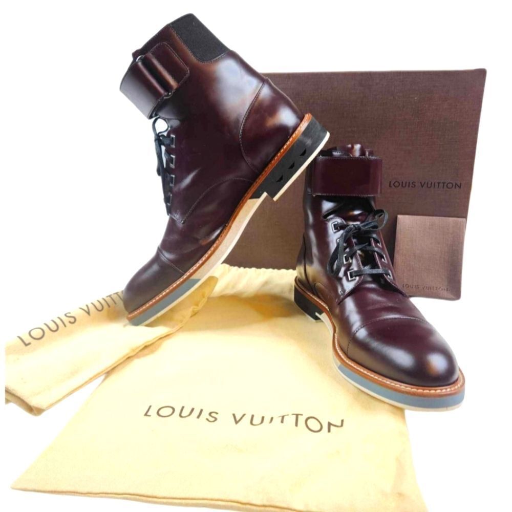 Louis Vuitton Men's Dark Whiskey Red Sword Leather Ankle Strap Boot Sz 8.5